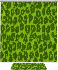 Green Leopard Pattern Shower Curtain With Waterproof Fabric For Your Bathroom 