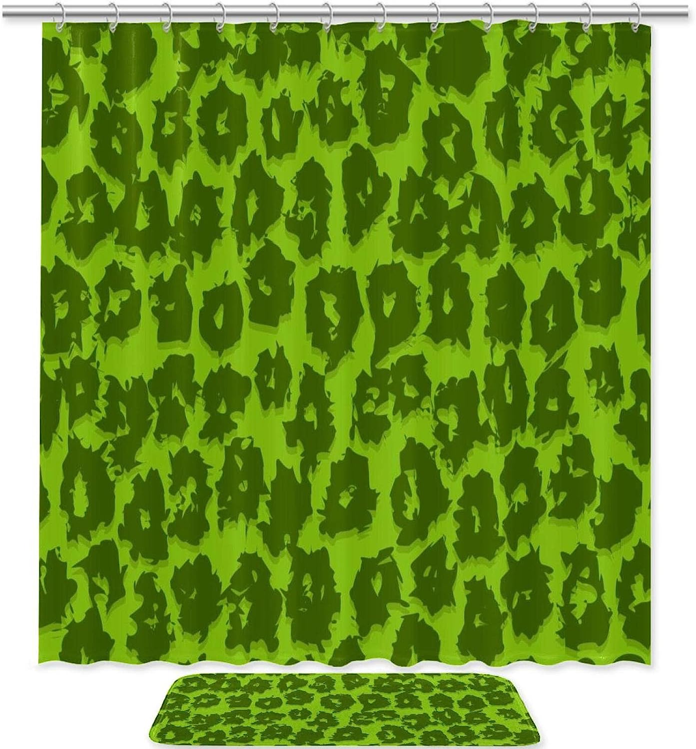 Green Leopard Pattern Shower Curtain With Waterproof Fabric For Your Bathroom