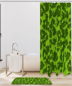 Green Leopard Pattern Shower Curtain With Waterproof Fabric For Your Bathroom