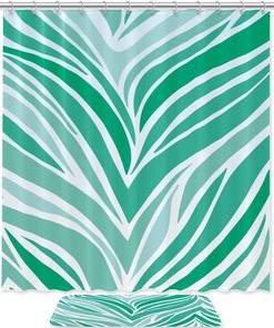 Green Leopard Stripe Printed Bathroom Tub Set With Waterproof Fabric Shower Curtain