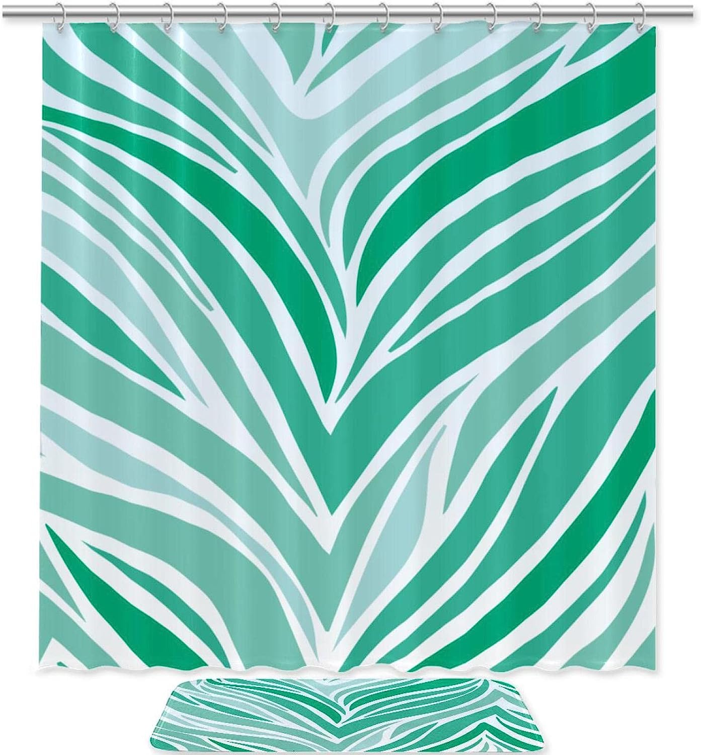 Green Leopard Stripe Printed Bathroom Tub Set With Waterproof Fabric Shower Curtain