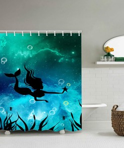 Green Mermaid Shower Curtain Fabric Waterproof Heavy Duty