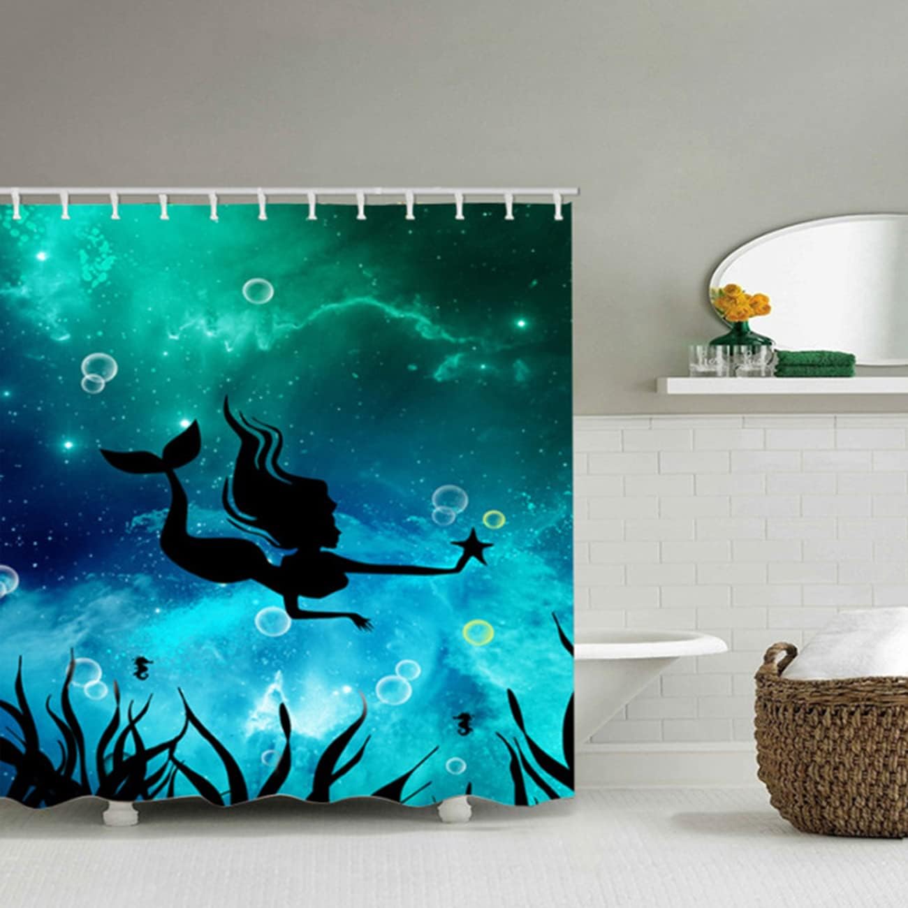 Green Mermaid Shower Curtain Fabric Waterproof Heavy Duty
