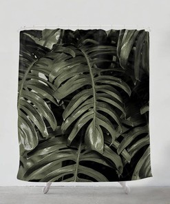 Green Monstera Leaves Shower Curtain: Unique Bohemian Bathroom Art and Wedding Gift with Nature Theme