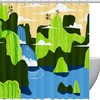 Green Mountain Landscape Waterfall Scenery Shower Curtain For Your Nature-Inspired Bathroom 