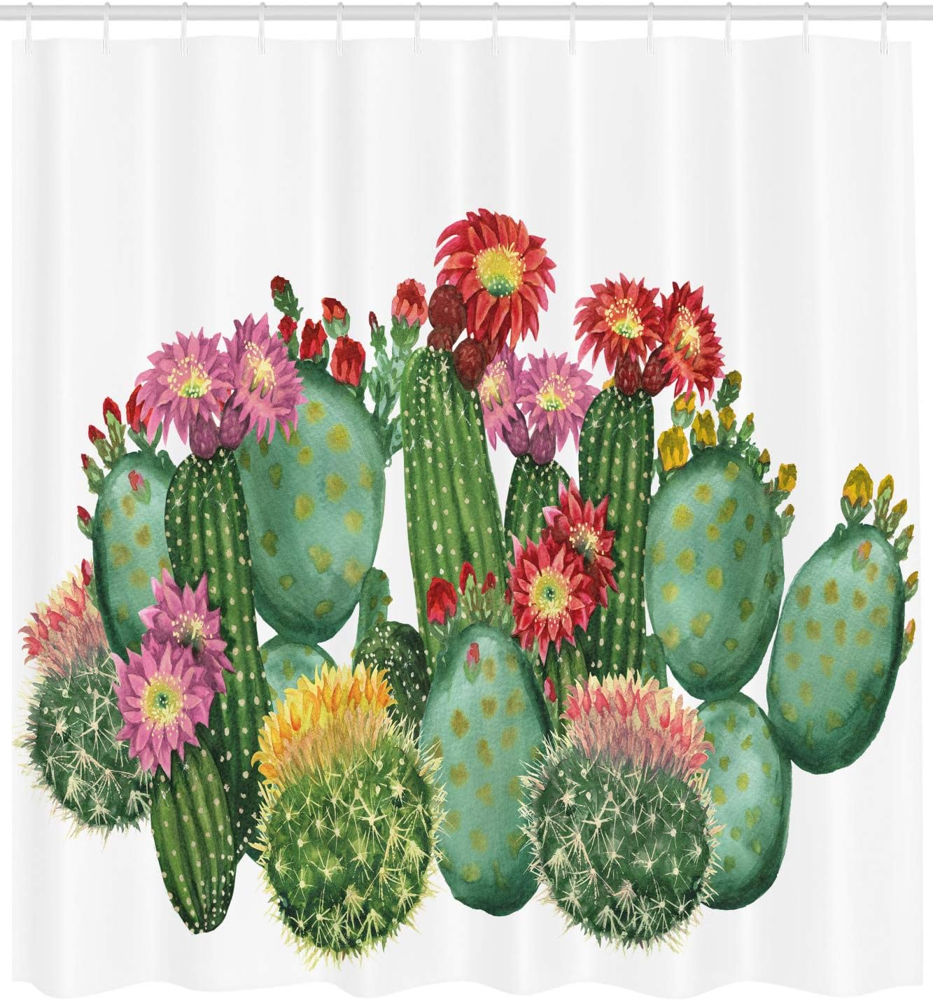 Green Multicolor Saguaro Cask Hedge Hog Prickly Pear Opuntia Cloth Fabric Bathroom Decors - Image 2