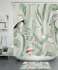 Green Nature Botanical Leaf Animal Bird Shower Curtain