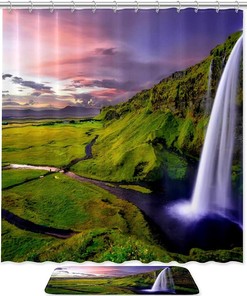 Green Nature Waterfall Print Shower Curtain For Your Bathroom 