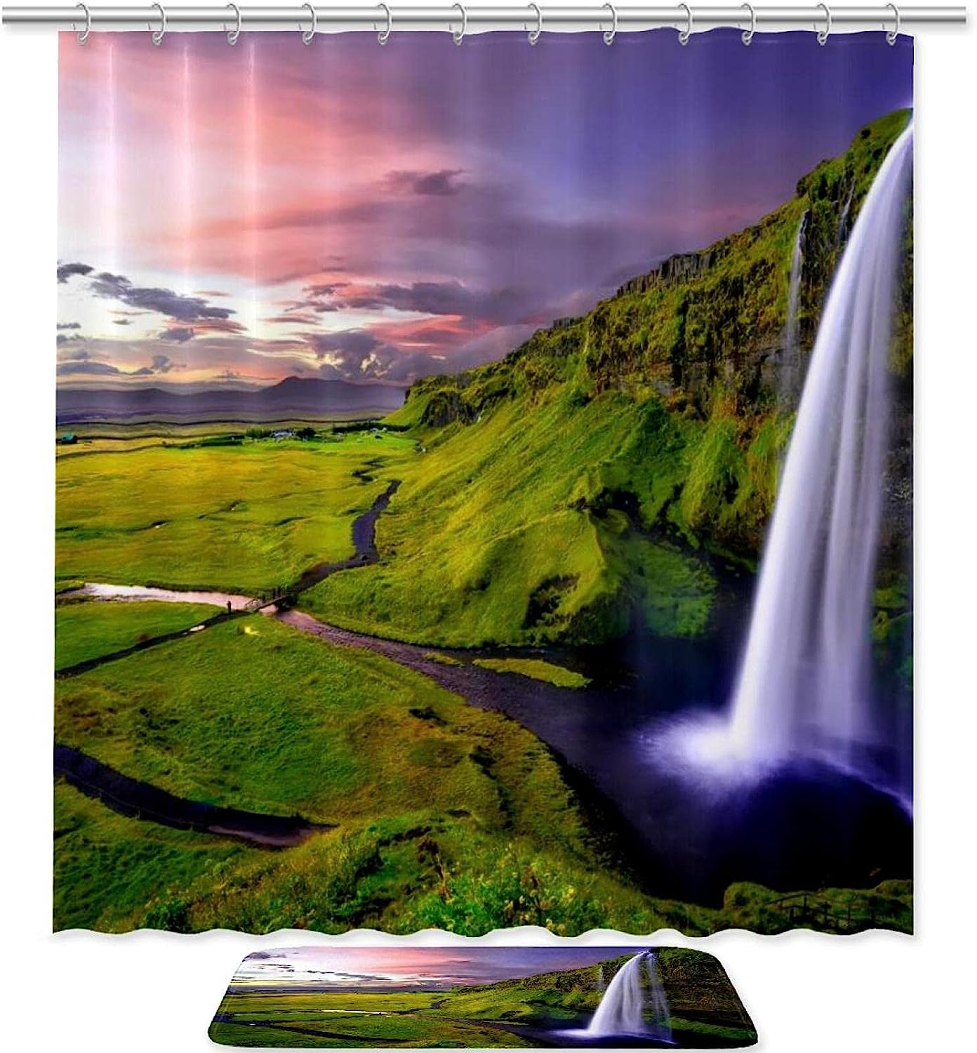 Green Nature Waterfall Print Shower Curtain For Your Bathroom