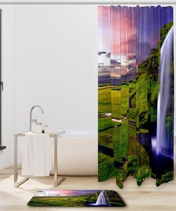 Green Nature Waterfall Print Shower Curtain For Your Bathroom