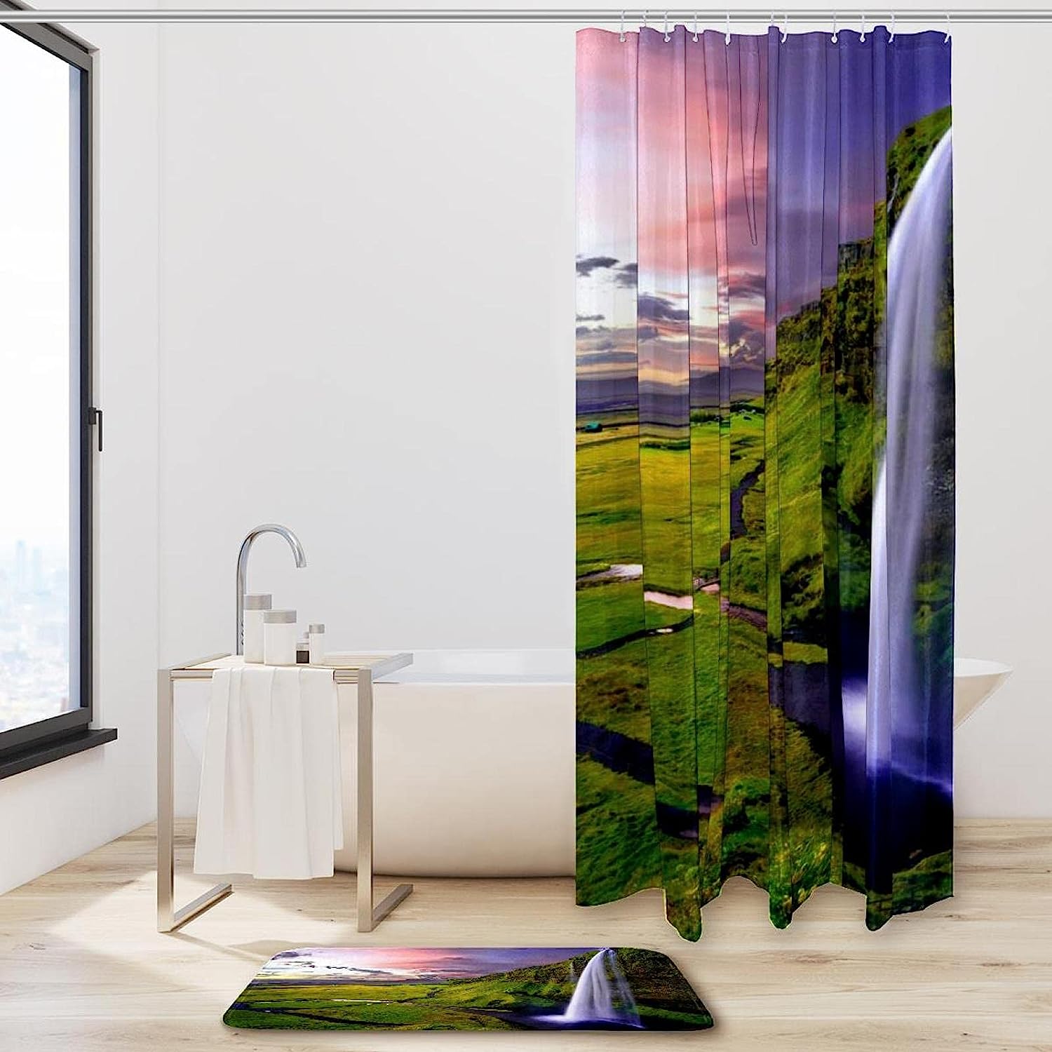 Green Nature Waterfall Print Shower Curtain For Your Bathroom
