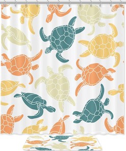Green Orange Yellow Turtles Pattern Shower Curtain With Waterproof Fabric For Your Bathroom