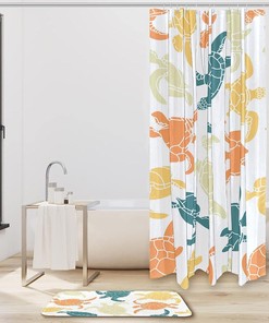 Green Orange Yellow Turtles Pattern Shower Curtain With Waterproof Fabric For Your Bathroom
