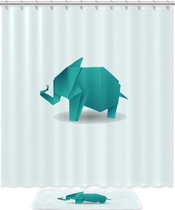 Green Origami Elephant Waterproof Shower Curtain For Your Bathroom