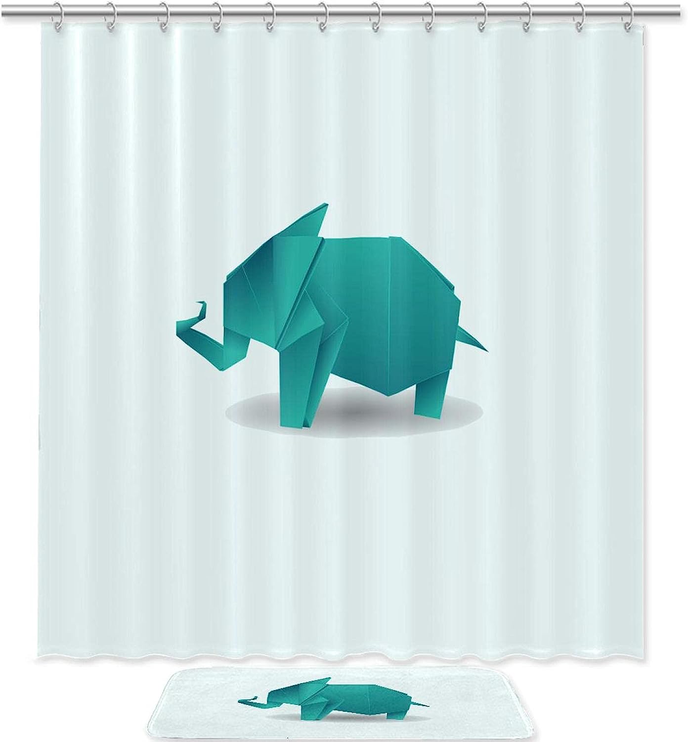 Green Origami Elephant Waterproof Shower Curtain For Your Bathroom