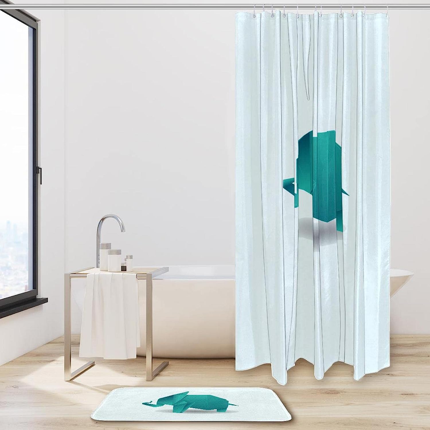 Green Origami Elephant Waterproof Shower Curtain For Your Bathroom