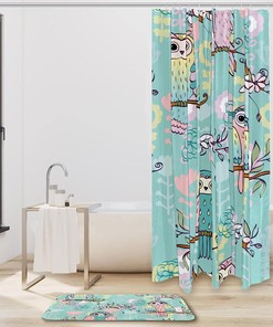 Green Owl Sitting On Branches Waterproof Shower Curtain For Your Bathroom