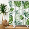 Green Palm Fabric Bathroom Curtain with Tropical Leaves Design, Lush and Fresh 