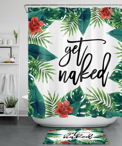 Green Palm Flower Blossom Shower Curtain with Unique Design, Vintage Bathroom Shower Curtains 