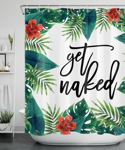 Green Palm Flower Blossom Shower Curtain with Unique Design, Vintage Bathroom Shower Curtains
