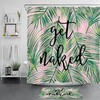 Green Palm Leaf On Pink Shower Curtain For Tropical Bathroom Decor