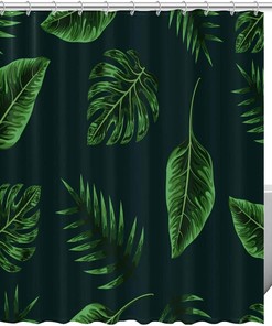 Green Palm Leaves Print Fabric Shower Curtain for Tropical Bathroom Decor