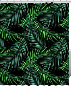 Green Palm Leaves Print Fabric Shower Curtain for Vibrant Tropical Bathroom