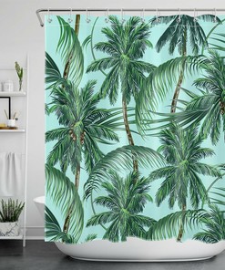 Green Palm Leaves and Coconut Trees Shower Curtain