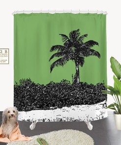 Green Palm Tree Designer Shower Curtain for Beachy Bathroom Decor