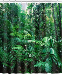 Green Palms Leaves Botanical Rainforest Shower Curtain - LB Tropical Jungle Forest Bath Decor