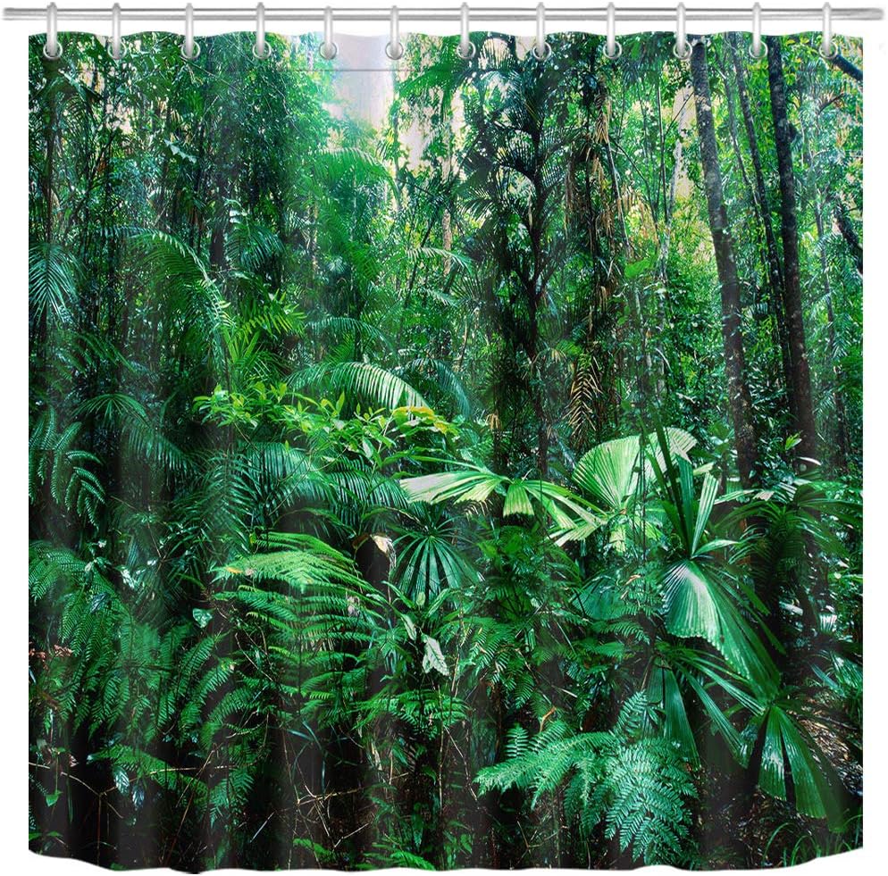 Green Palms Leaves Botanical Rainforest Shower Curtain - LB Tropical Jungle Forest Bath Decor