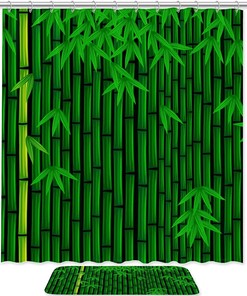 Green Pattern Bamboo Fabric Shower Curtain