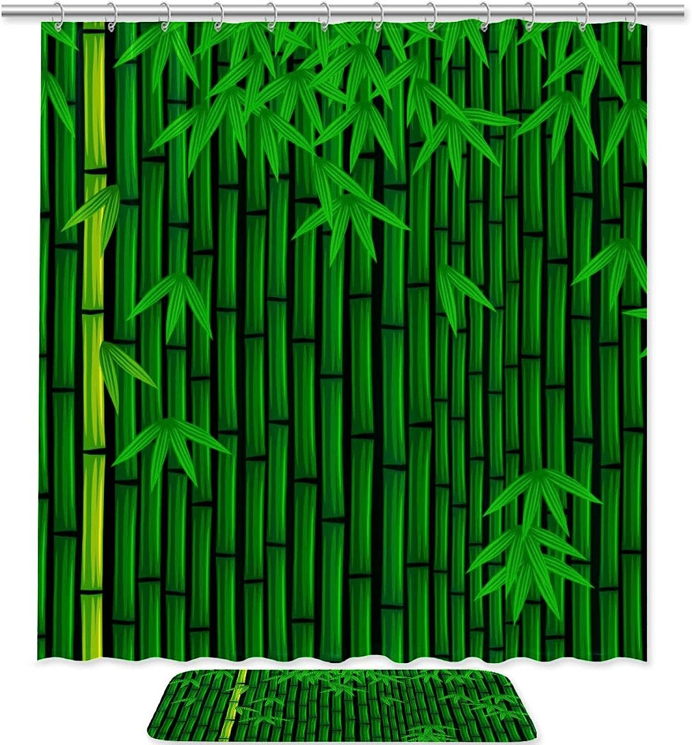 Green Pattern Bamboo Fabric Shower Curtain