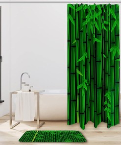 Green Pattern Bamboo Fabric Shower Curtain