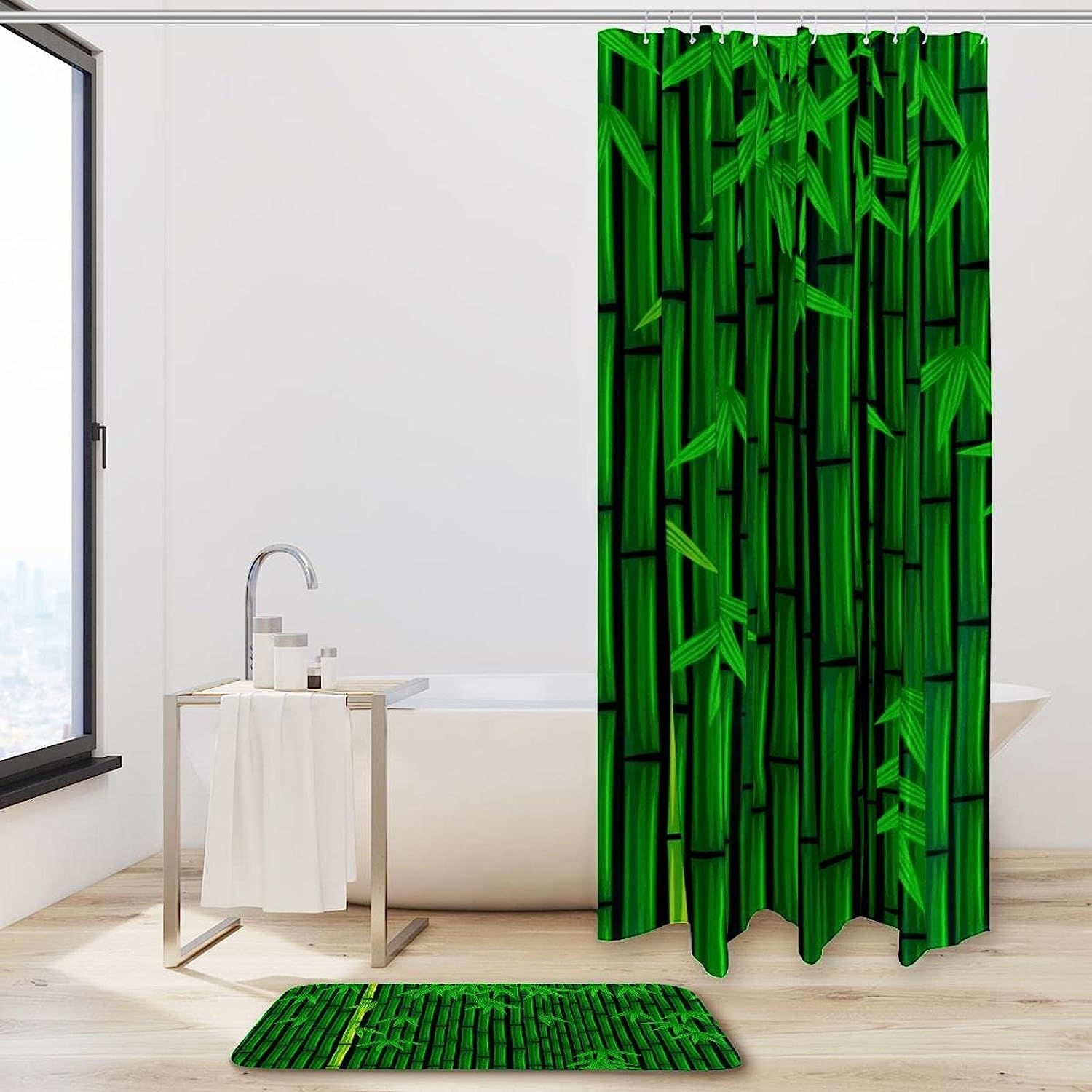 Green Pattern Bamboo Fabric Shower Curtain