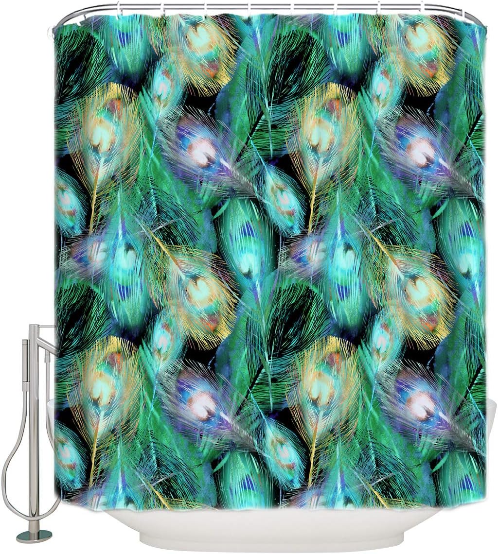 Green Peacock Feather Waterproof Fabric Shower Curtain For Bathroom