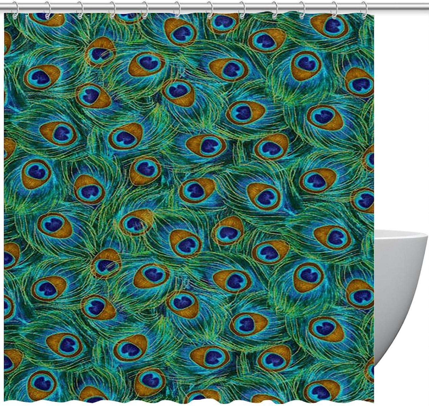 Green Peacock Leather Floral Fabric Shower Curtain for Bathroom Decor
