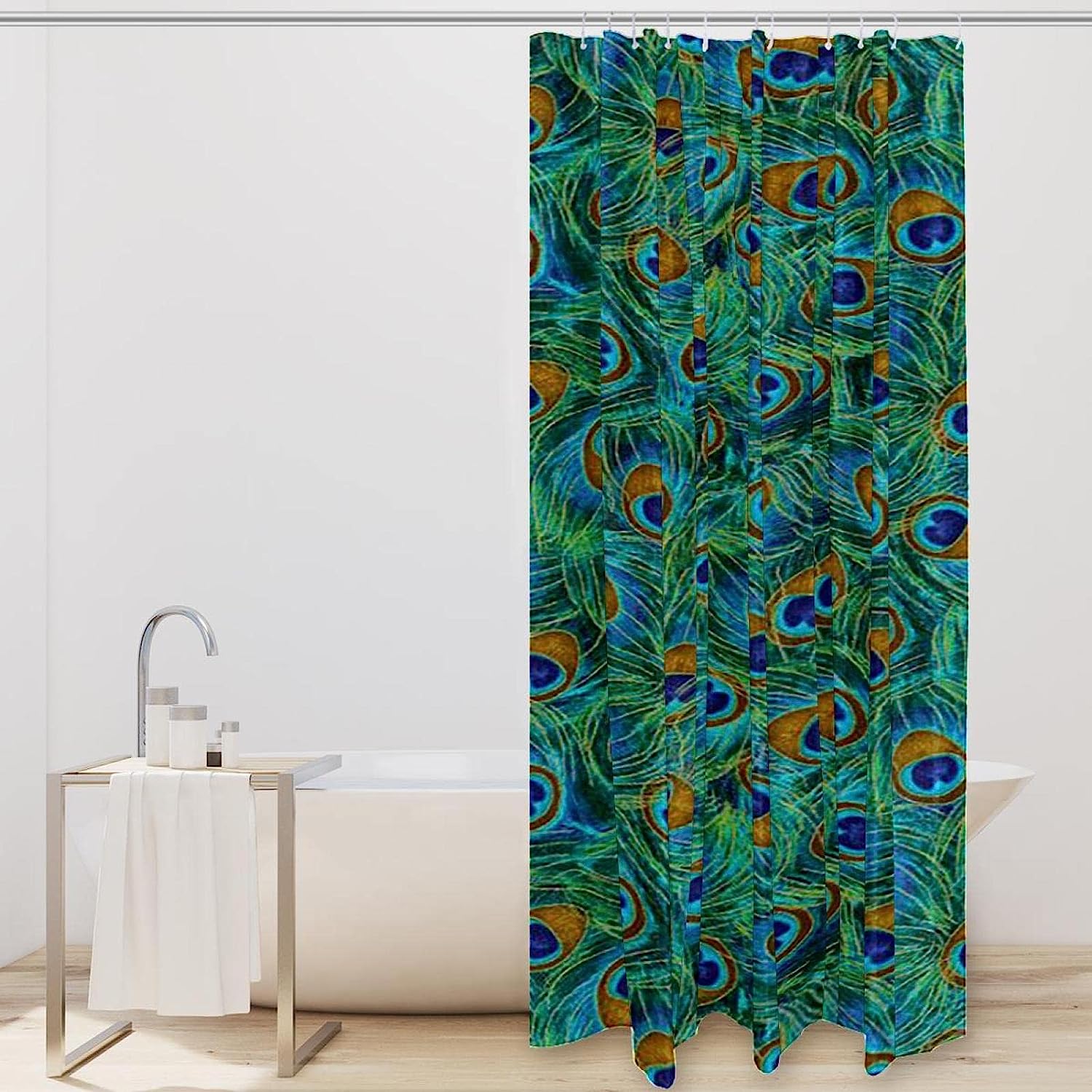 Green Peacock Leather Floral Fabric Shower Curtain for Bathroom Decor