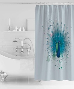 Green Peacock Watercolor Print Shower Curtain for Bathroom