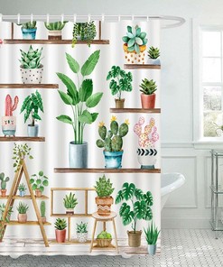 Green Plant Farmhouse Shower Curtain with Bohemian Potted Plants for Nature Lovers