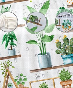 Green Plant Farmhouse Shower Curtain with Bohemian Potted Plants for Nature Lovers