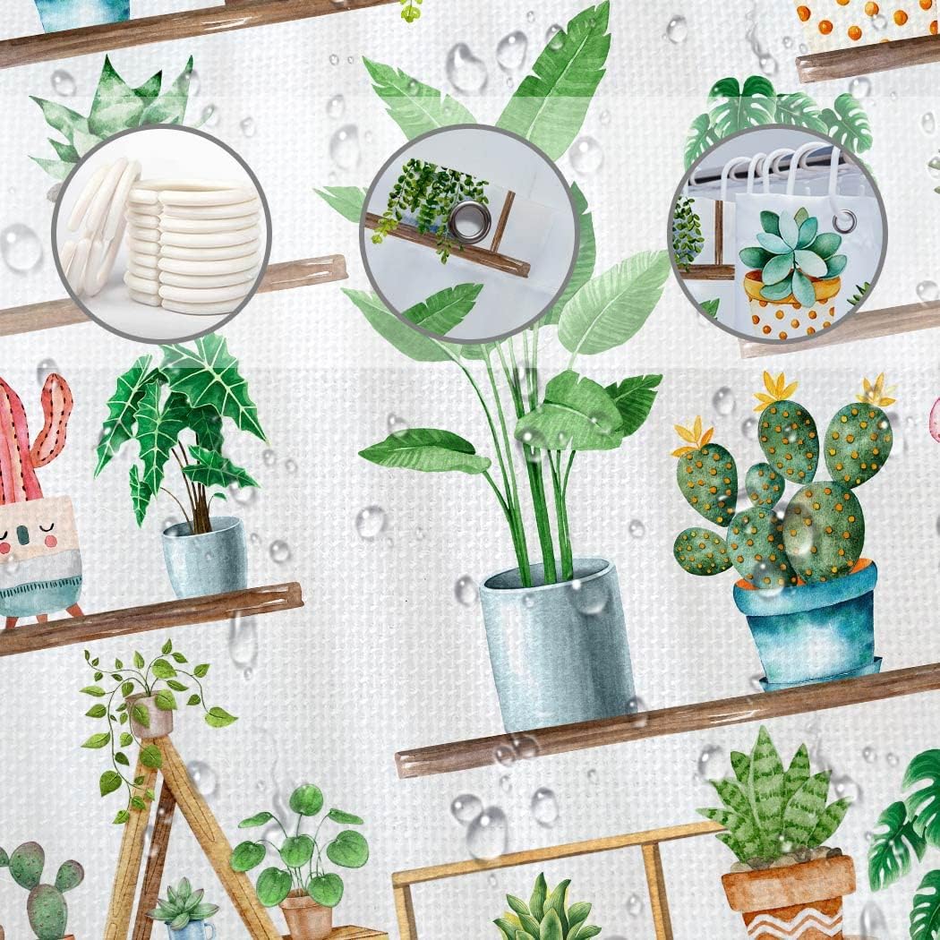 Green Plant Farmhouse Shower Curtain with Bohemian Potted Plants for Nature Lovers