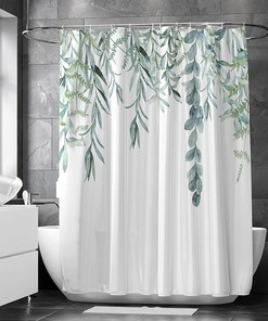 Green Plant Leaf Shower Curtain, 3D Print Waterproof Cloth Bathroom Accessory 