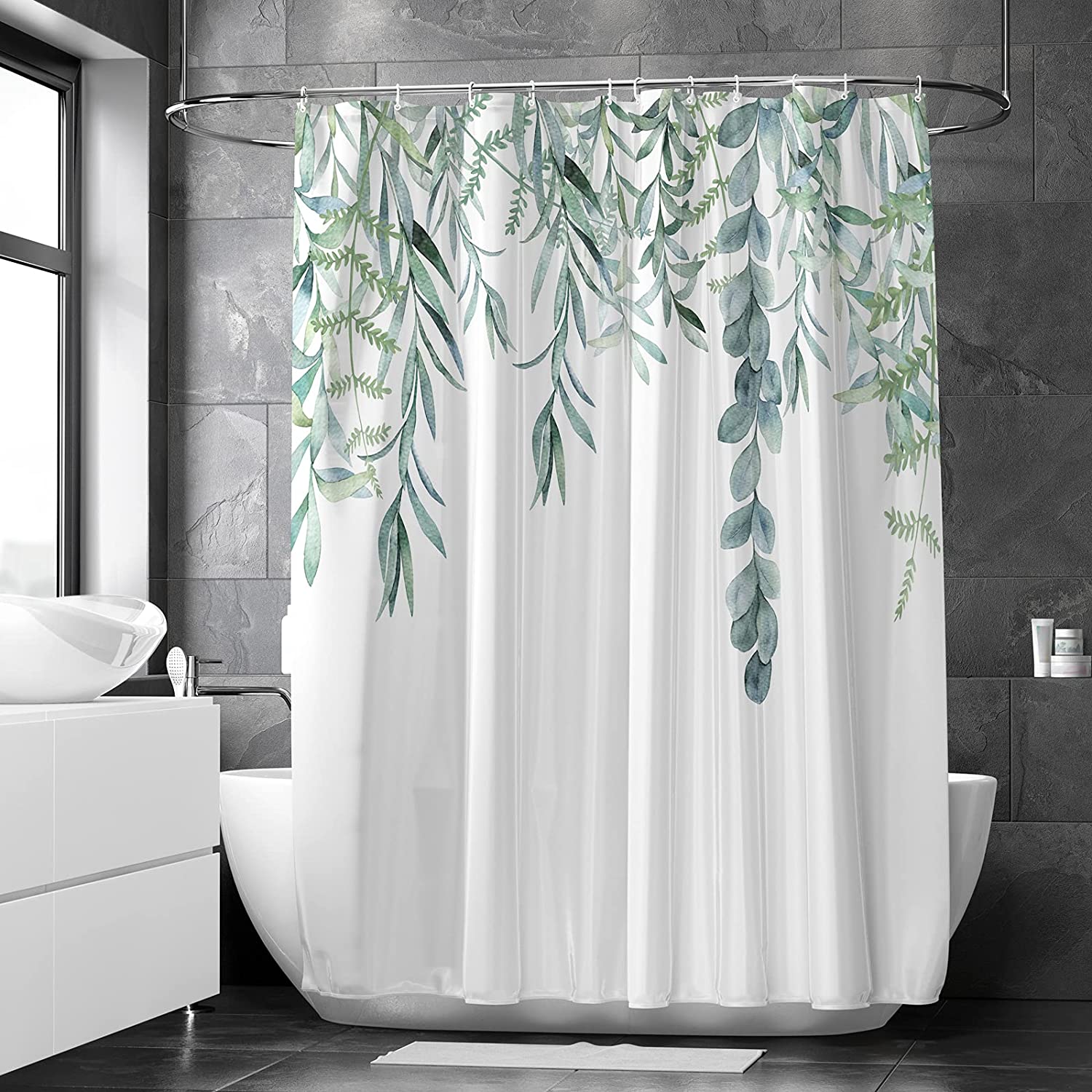 Green Plant Leaf Shower Curtain, 3D Print Waterproof Cloth Bathroom Accessory
