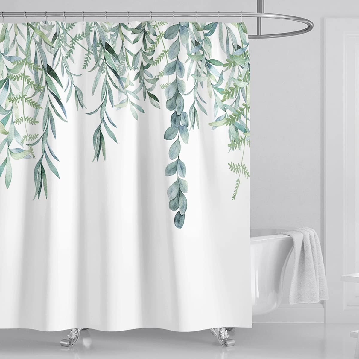 Green Plant Leaf Shower Curtain, 3D Print Waterproof Cloth Bathroom Accessory