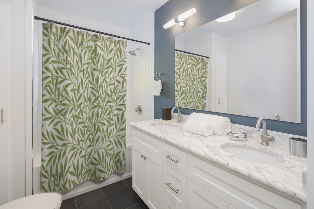 Green Plant William Morris Botanical Shower Curtain - Image 2