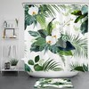 Green Plant and Floral Shower Curtain - LB Tropical Palm Leaf White Orchid Flower Bathroom Decor