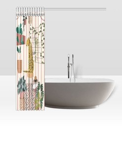 Green Plants Leopard Shower Curtain, Botanical Bathroom Decor
