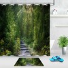 Green Rain Forest Trees Path Landscape Waterproof Shower Curtain