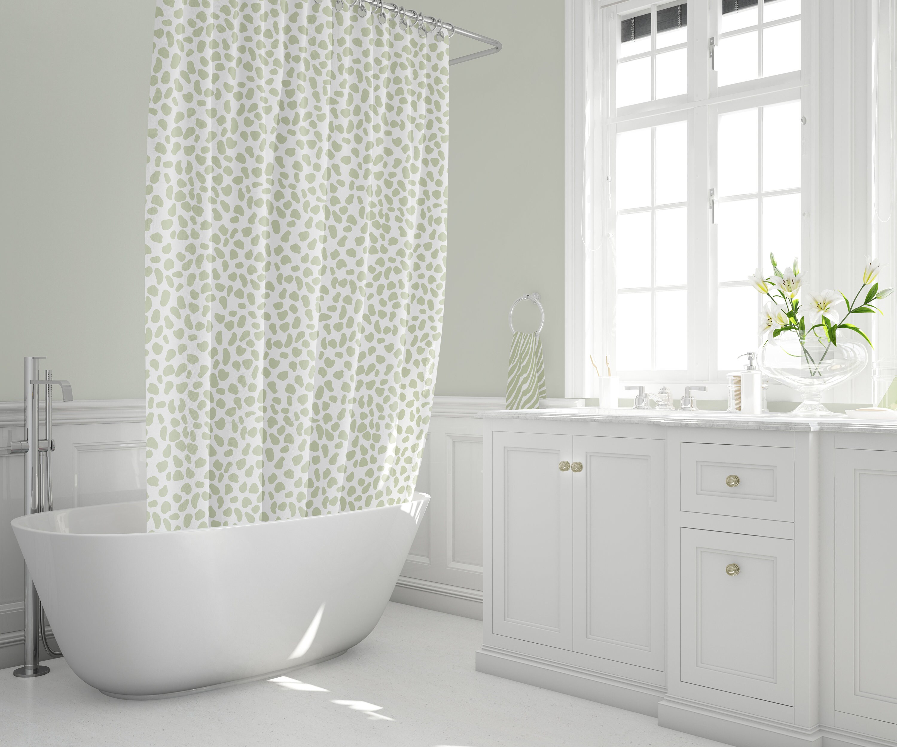 Green Safari Animal Print Shower Curtain, Exotic Bathroom Decor